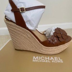 Michael Kors Flora Wedge Sandals Luggage (Cognac)